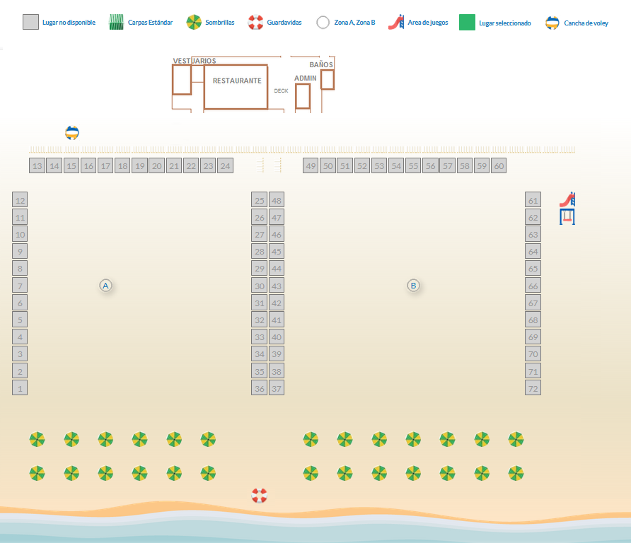 mapa de carpas y sombrillas