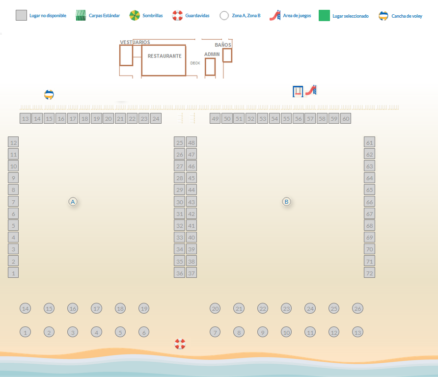 mapa de carpas y sombrillas