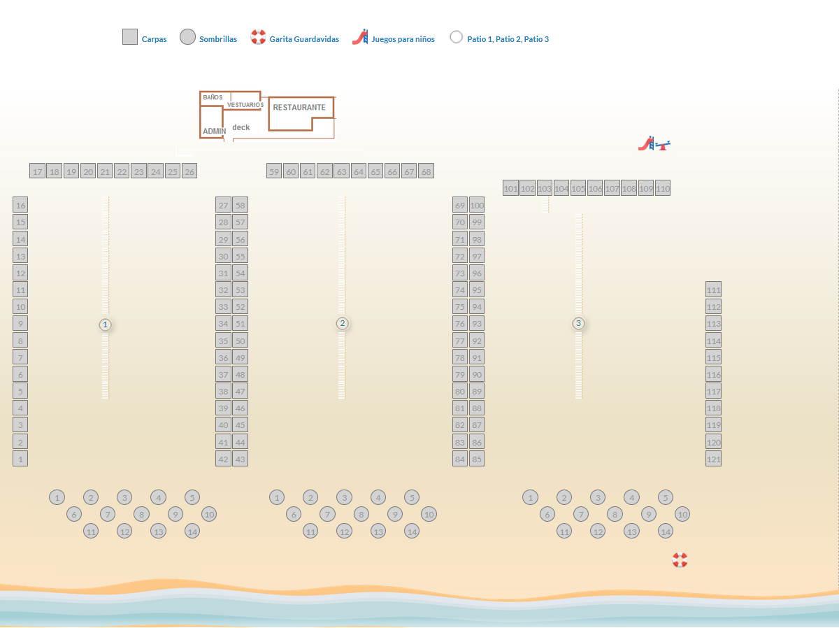 mapa de carpas y sombrillas